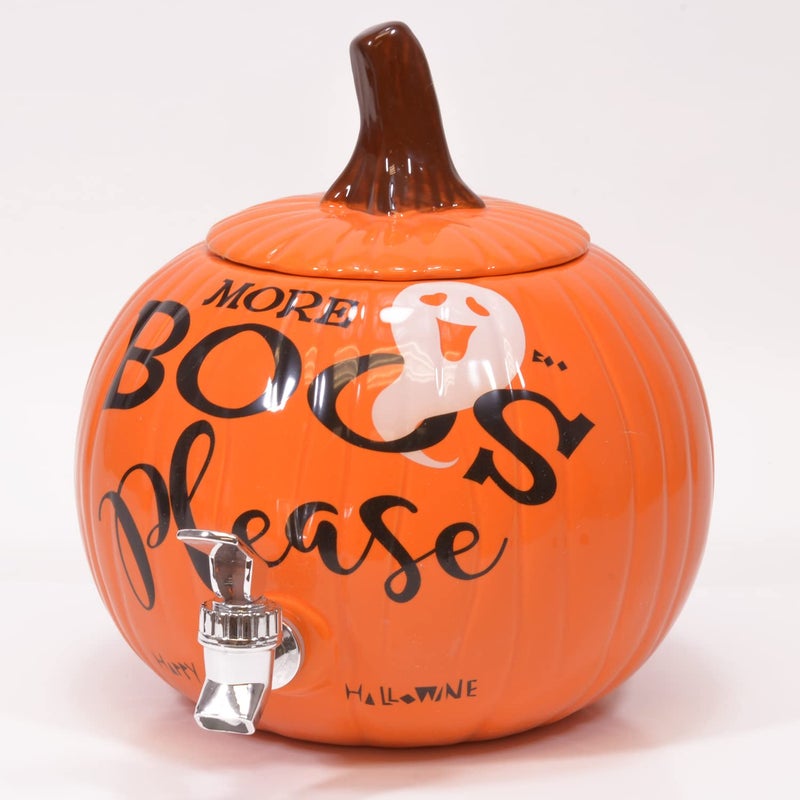 Mark Feldstein & Associates More Boos Please Pumpkin Orange 11 x 11 Glossy Ceramic Halloween Drink Dispenser - Image 2